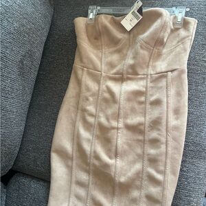 Elegant Strapless Beige Dress